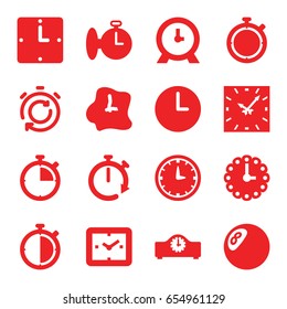 Chronometer icons set. set of 16 chronometer filled icons such as clock, wall clock