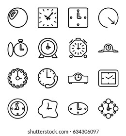 Chronometer icons set. set of 16 chronometer outline icons such as clock, wall clock