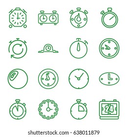 Chronometer icons set. set of 16 chronometer outline icons such as clock, wall clock