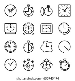 Chronometer icons set. set of 16 chronometer outline icons such as clock, wall clock