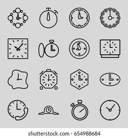 Chronometer icons set. set of 16 chronometer outline icons such as clock, wall clock