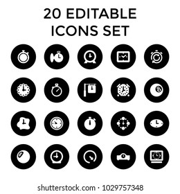 Chronometer icons. set of 20 editable filled chronometer icons such as clock, wall clock. best quality chronometer elements in trendy style.