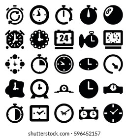 chronometer icons set. Set of 25 chronometer filled icons such as clock, wall clock