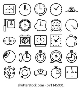chronometer icons set. Set of 25 chronometer outline icons such as clock, wall clock