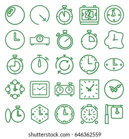 Chronometer icons set. set of 25 chronometer outline icons such as clock, wall clock