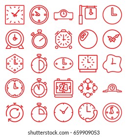 Chronometer icons set. set of 25 chronometer outline icons such as clock, wall clock