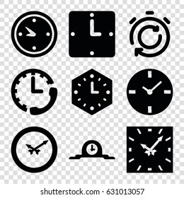 Chronometer icons set. set of 9 chronometer filled icons such as clock, wall clock