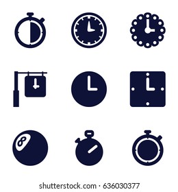 Chronometer icons set. set of 9 chronometer filled icons such as wall clock, clock