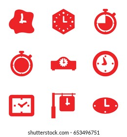 Chronometer icons set. set of 9 chronometer filled icons such as clock, wall clock