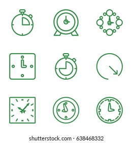 Chronometer icons set. set of 9 chronometer outline icons such as clock, wall clock