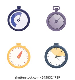 Chronometer icons set cartoon vector. Various type of stopwatch. Time measurement for sport