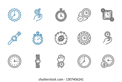 chronometer icons set. Collection of chronometer with wall clock, watch, stopwatch, time. Editable and scalable chronometer icons.