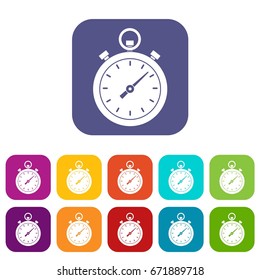 Chronometer icons set vector illustration in flat style In colors red, blue, green and other