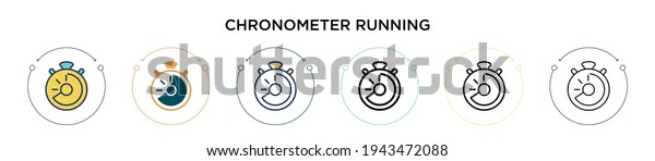 Chronometer\
running icon in filled, thin line, outline and stroke style. Vector\
illustration of two colored and black chronometer running vector\
icons designs can be used for mobile, ui,\
web