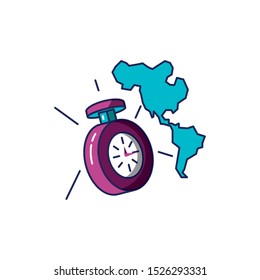 chronometer time with american continent map vector illustration design