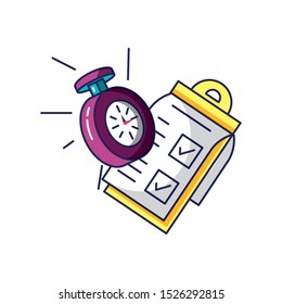 chronometer time with checklist clipboard vector illustration design