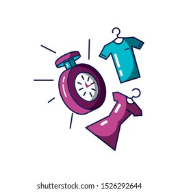 chronometer time with clothing hanging vector illustration design