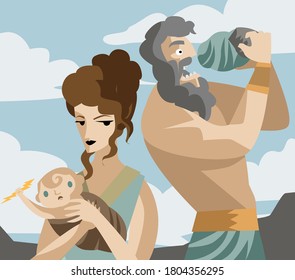 Chronos Uranus Mythology Eating A Rock And Gea Hiding Zeus Baby