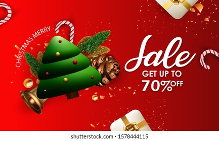 Chrstmas sale template, Card, Christmas decoration 3D elements
