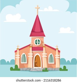 Chruch building cartoon. vector art illustration flat design