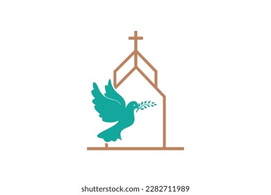 Chruch With Dove Peace christiani logo design template element vector