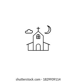 chruch icon. Halloween icon. Simple, flat, outline, black.