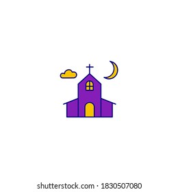 Chruch icon. Halloween icon. Simple, flat, outline, color. Filled color icon.