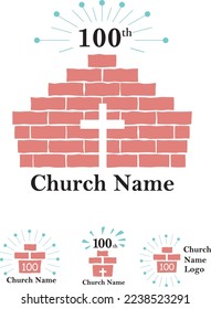 Chruch vector illustration logo design. The 100th anniversary of the chruch. 3 little icon would be used in small souvenirs.