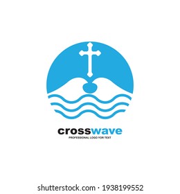 chruch and wave , religion christian logo design template vector illustration
