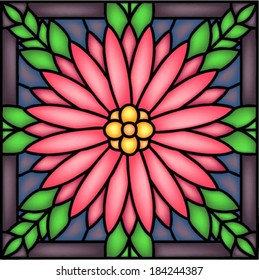 Chrysanthemum or Aster in stained glass windows style, vector illustration