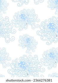 chrysanthemum blue white japanese chinese traditional vector illustration card background seamless pattern colorful watercolor ink textured