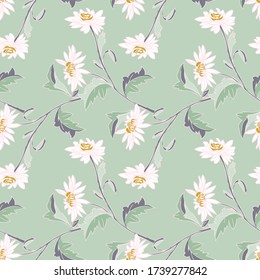 Chrysanthemum branch seamless pattern.Vector.Image on white and color background.