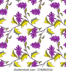 Chrysanthemum branch seamless pattern.Vector.Image on white and color background.
