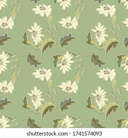 Chrysanthemum branch seamless pattern.Vector.Image on white and color background.