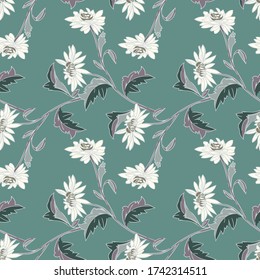 Chrysanthemum branch seamless pattern.Vector.Image on white and color background.