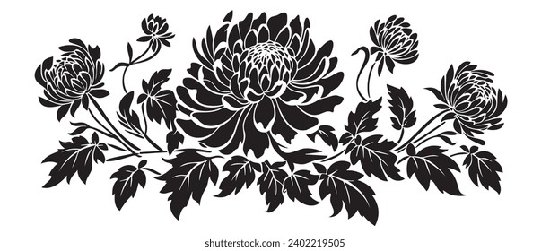 Chrysanthemum Floral Silhouette: Traditional Chinese stencil in Vector Art