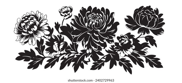 Chrysanthemum Floral Silhouette: Traditional Chinese stencil in Vector Art