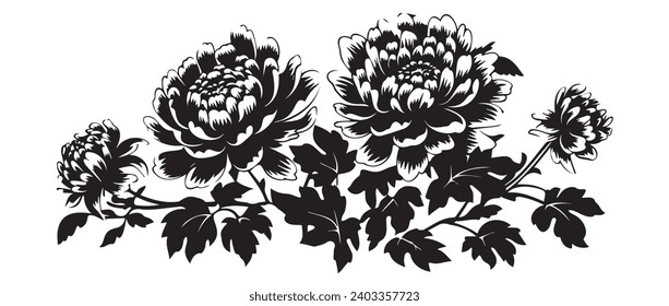 Chrysanthemum Floral Silhouette: Traditional Chinese stencil in Vector Art