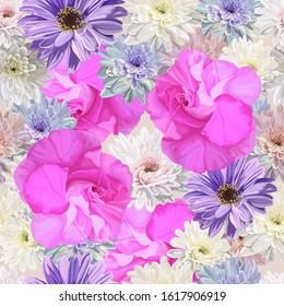 chrysanthemum flower and azalea flower seamless pattern vector illustration 