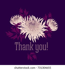 chrysanthemum flower card template vector illustration. rose and deep violet fall floral element for surface design