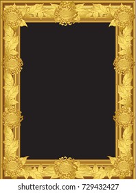 Chrysanthemum flower gold frame by hand drawing.Flower vector on gold frame. 