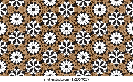 Chrysanthemum flower pattern in black, white and brown color. Kiku Japanese traditional floral background.
