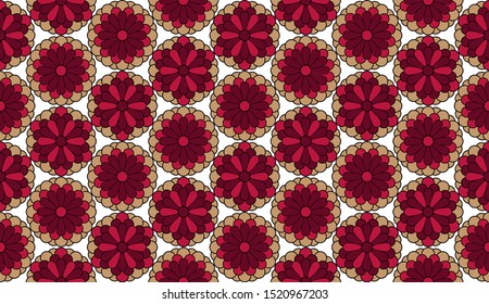 Chrysanthemum flower pattern in pink, purple and beige color. Kiku Japanese traditional floral background.