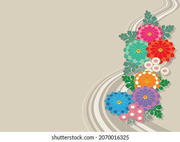 Flor de crisantemo, patrón de agua corriente y material de fondo de estilo japonés