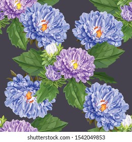 Chrysanthemum flower seamless pattern on purple background
