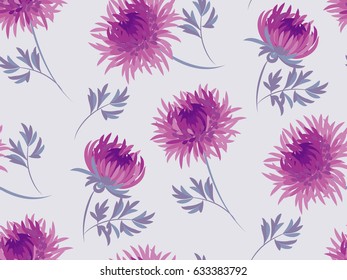 chrysanthemum  flower seamless pattern in pale elegant color.  vector illustration for surface design, wrapping paper, fabric