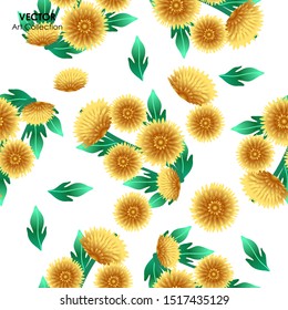 Chrysanthemum flower seamless pattern, Vector illustration design element