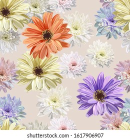 chrysanthemum flower seamless pattern vector illustration 