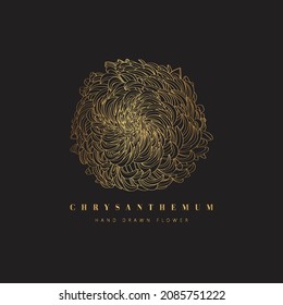 Chrysanthemum  Flower Signs or Logo Templates. Retro Floral Golden Illustration with Classy Typography. Feminine Logo. Modern Logo Template for florist, photographer, fashion blogger, design studio.