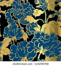 chrysanthemum flower vector japanese chinese seamless pattern design gold black